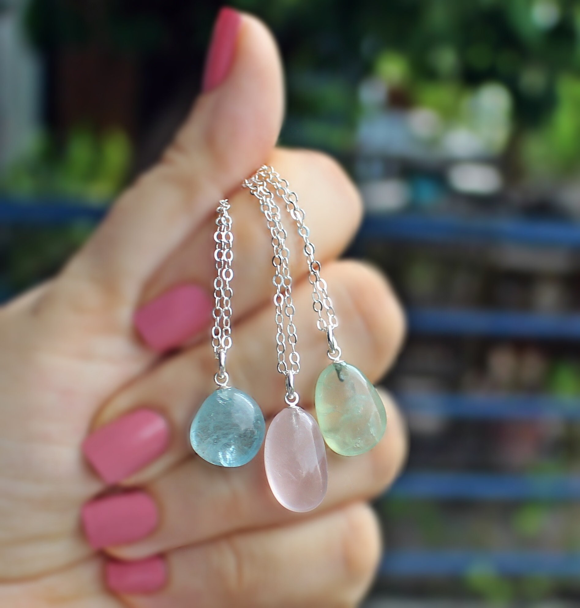 Gemstone Pebble 925 Silver Necklace Multi Color Gem Necklace Etsy