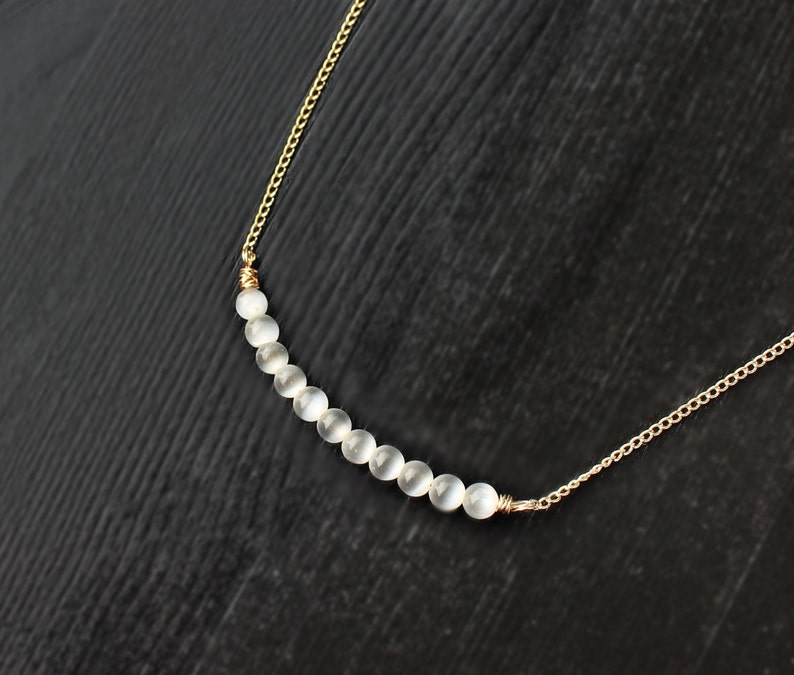 catseye bar necklace teen gifts gold bar necklace cute necklace stylish necklace gold filled necklace White Cats Eye Gold Necklace