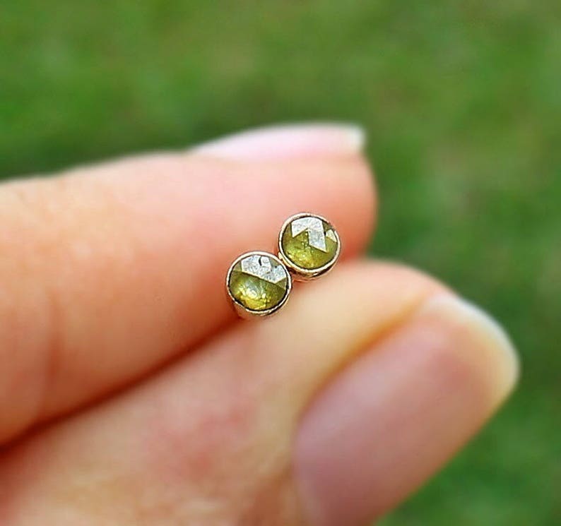 Mini Yellow Diamond 14K Earrings diamond bezel studs 3 mm diamond earrings diamond jewelry small diamond gift karat petite gold studs