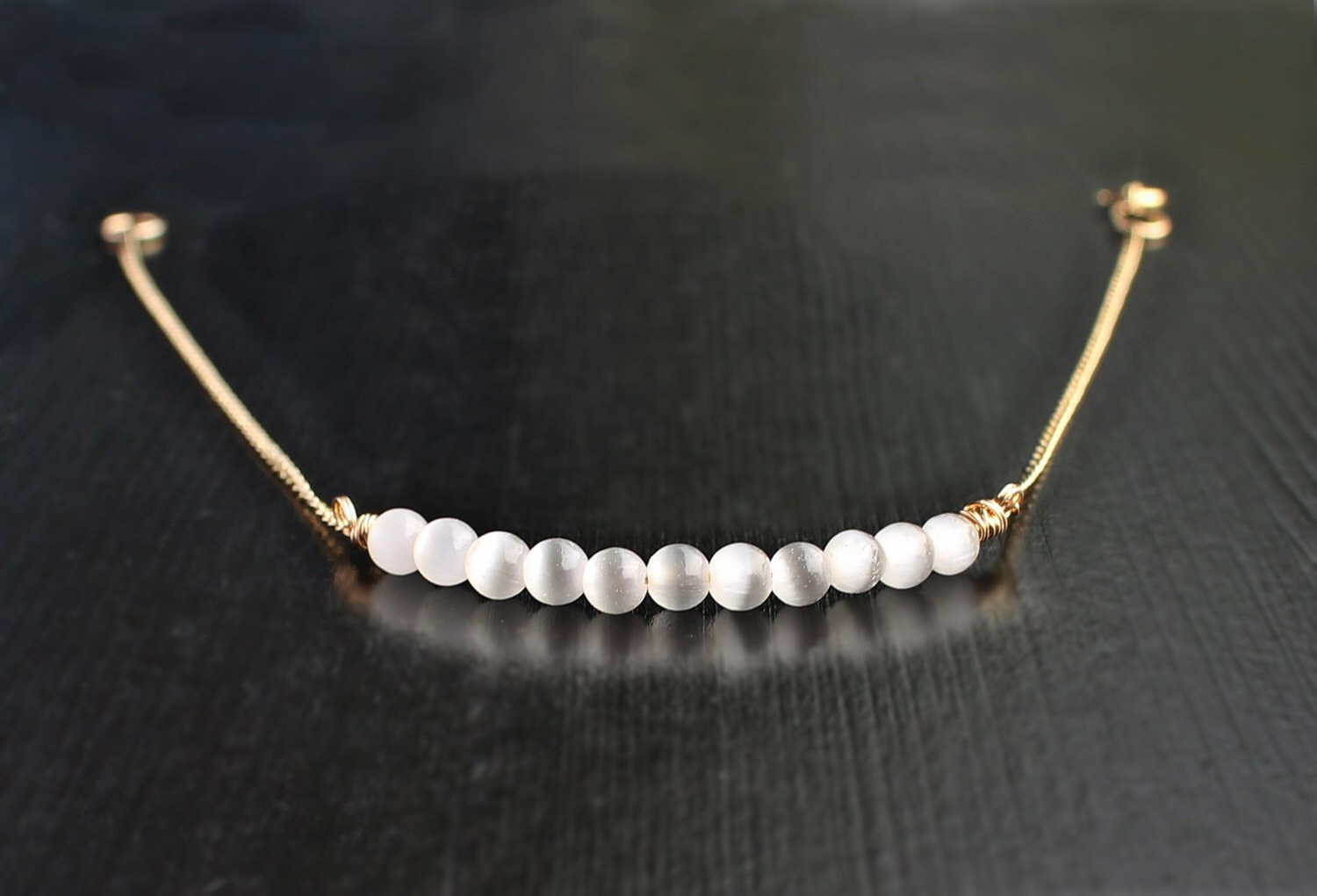 White Cats eye bracelet gold bracelet catseye bracelet Etsy