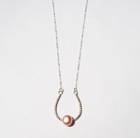 Horseshoe Pearl Necklace Silver Pearl Rose Pearl Necklace Etsy