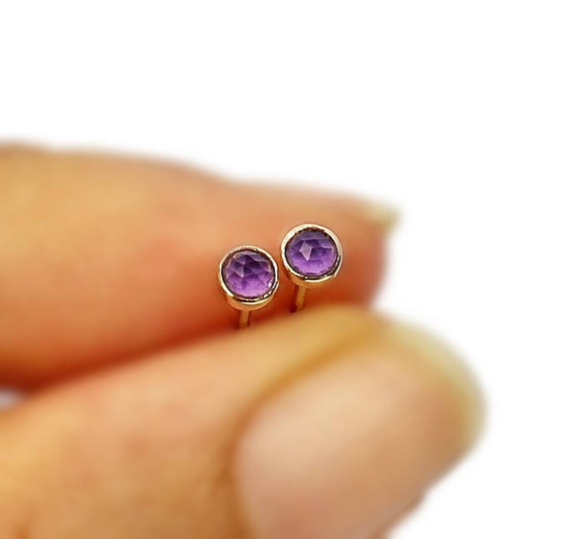 Amethyst 14K Gold Earstuds amethyst earrings gold petite Etsy