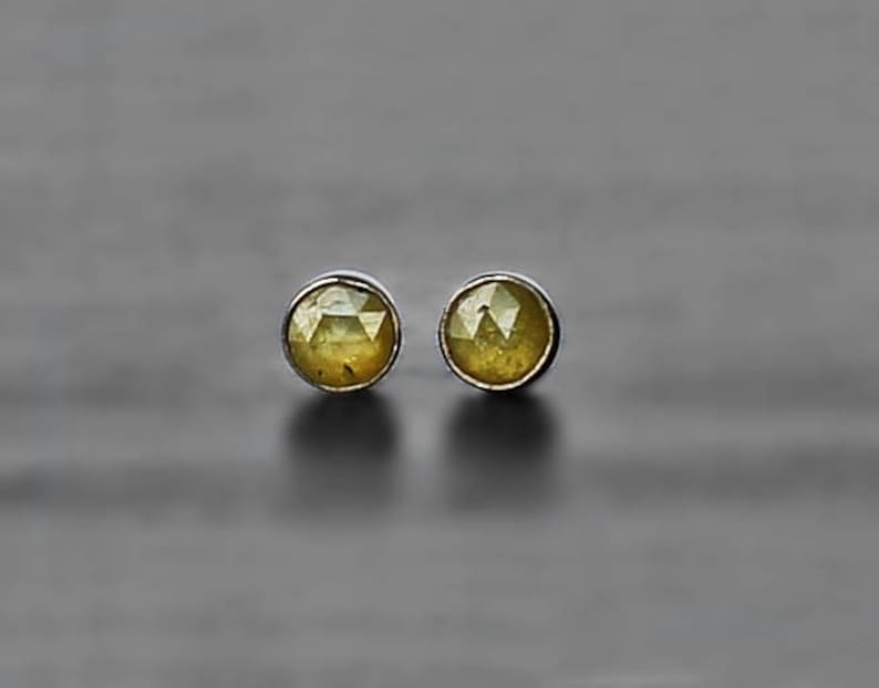 Mini Yellow Diamond 14K Earrings diamond bezel studs 3 mm diamond earrings diamond jewelry small diamond gift karat petite gold studs