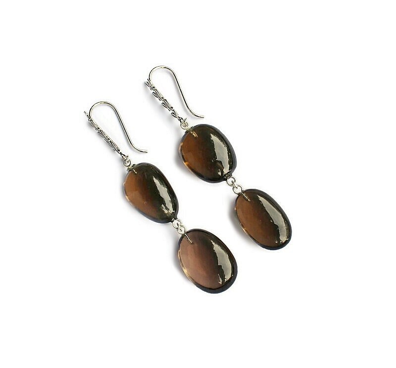 Double smoky quartz 925 nugget earrings large gem earrings | Etsy