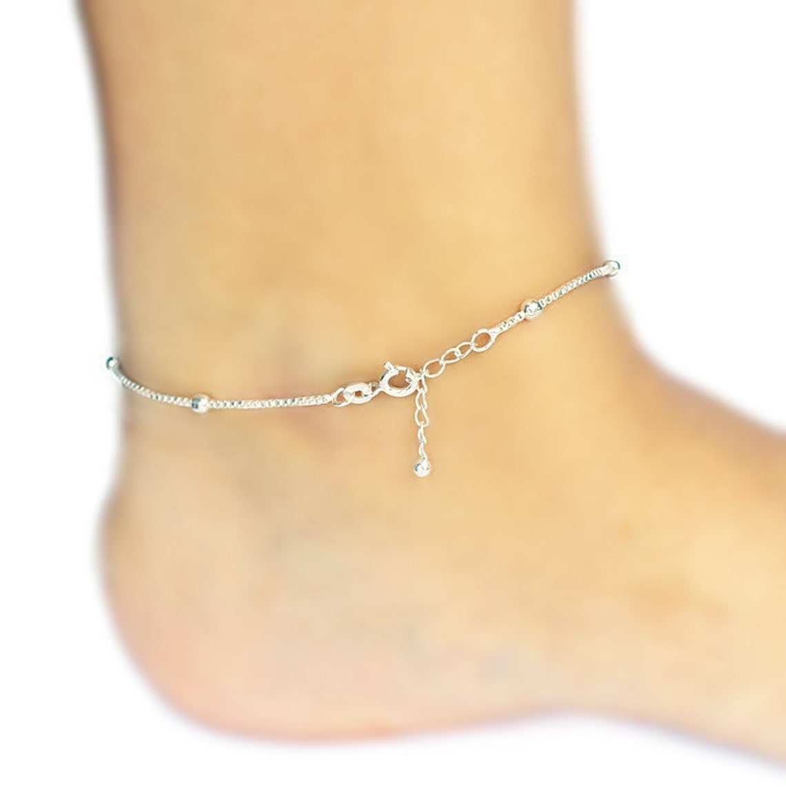 Silver Anklet Simple Silver Chain Anklet Box Chain Dainty Etsy