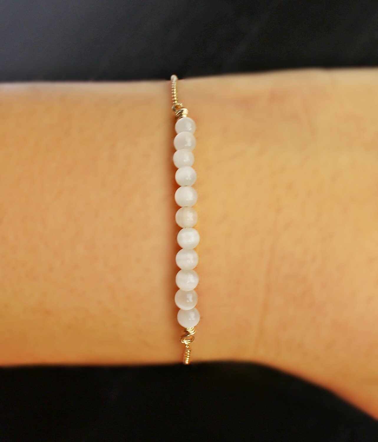 White Cats eye bracelet gold bracelet catseye bracelet Etsy