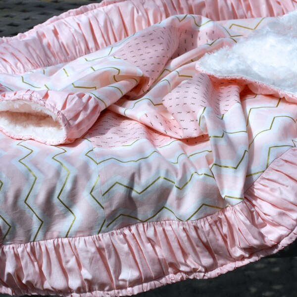 Glitz Pink and Gold Chevron Baby Ruche Blanket