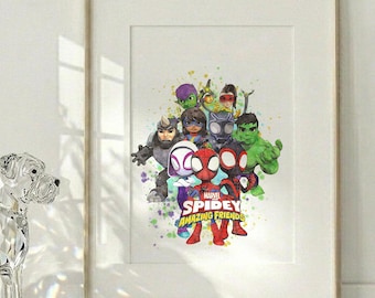 Spidey and His Amazing Friends Poster, Superhero Kids Room Wall Art, Physical Print Unfremed, Boy Bedroom Decor, Spidey Fan Gift Cover V889