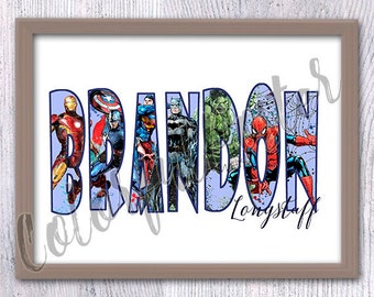 Personalized name poster Personalized superhero name Custom superhero name Custom Superhero boy name print Choose your Superheroes V656