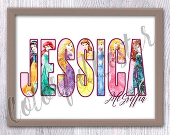 Impresión personalizada con nombre de princesa: Arte de pared personalizado para habitación de niña V660