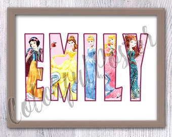 Personalized name poster Personalized princess name Custom princess name Disney princess print Custom name poster Christmas gift V658