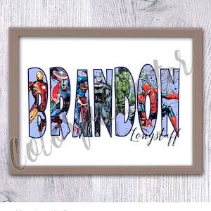 Personalized name poster Personalized superhero name Custom superhero name Custom Superhero boy name print Choose your Superheroes V656