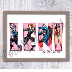 Custom female superhero name art Personalized name print Personalized children name Choose your Superheroes Kids gift idea Gift for her V677