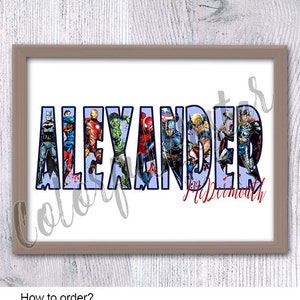 Impresión de nombre de niño superhéroe personalizado Nombre de superhéroe personalizado Póster con nombre personalizado Nombre de superhéroe personalizado Elige tus superhéroes V657