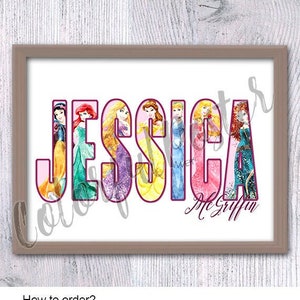 Custom princess print Custom name poster Personalized name poster Personalized princess name Gift for her Birhtday gift Wall art V660
