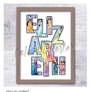 Custom name princesses Personalized name print Personalized princess name Princess custom poster Princess wall decor V678