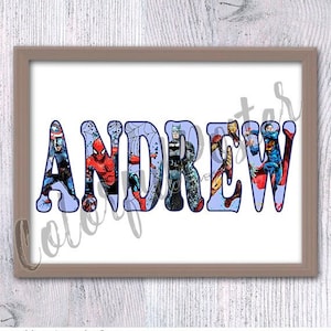 Custom Superhero boy name print, Personalized name poster, Choose your Superheroes V654