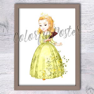 Ámbar de la Princesa Sofía Princesa ámbar, princesita, decoración de habitación de niña, arte de pared de Sofía la Primera, póster de Sofía, acuarela de Sofía V504