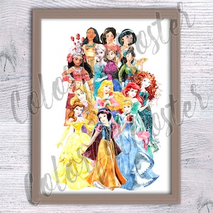 Princess poster Princess print Princess watercolor Gift for her Home decor Nursery art Wall hanging Princess wall decor Wall art V547