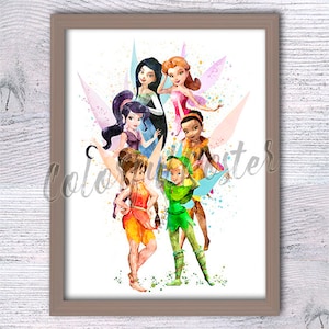 Tinkerbell Fairy Print - Disney Inspired Wall Art, Magical Nursery Decor, Children&#39;s Bedroom Art, Pixie Dust Poster Gift V502