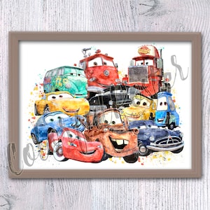 車のポスター、車の壁の装飾、車のプリント、すべての車のイラスト、保育園の壁アート、かわいい車のプリント、クリスマスプレゼント、家の装飾、誕生日プレゼント、V786