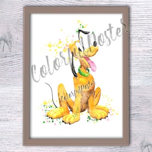 Pluto print Disney Pluto poster Pluto aquarel schattige hond kinderkamer kunst Mickey vriend print kinderkamer decor muur hangende kunst V267