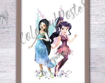 Impression de fées Disney Vidia et Vidia, impression d'affiche de Silvermist et Vidia, impression d'art pour chambre d'enfant, aquarelle de fées, décoration murale Disney V264