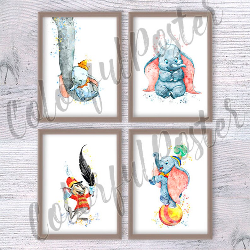 Dumbo Print Set of 4 Dumbo Poster Disney Wall Decor Baby Etsy