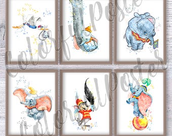 Dumbo Disney Set of 6 Dumbo poster Dumbo print Nursery art Baby Dumbo Elephant poster Dumbo elephant Dumbo nursery Dumbo watercolor V618