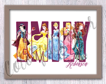 Personalisierter Prinzessin Name Print: Märchen Kinderzimmer Dekor V659