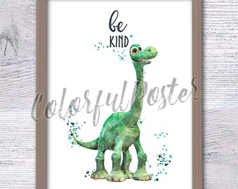 Impresión de dinosaurio Sé amable dinosaurio Arte de dinosaurio Sé amable Póster Dormitorio infantil Arte infantil Dinosaurio lindo Póster inspirador Decoración de pared de dinosaurio V594