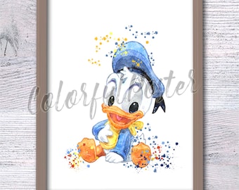 Donald Duck poster Disney wall decor Baby Donald Duck print Nursery art Disney watercolor Playroom decoration Disney Donald poster  V553