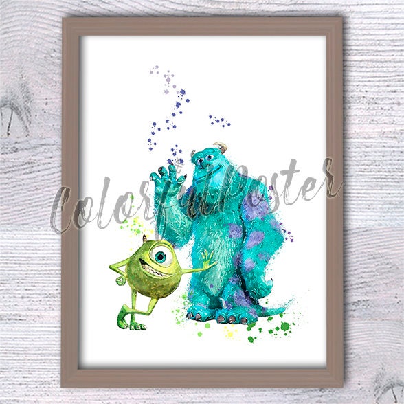 Monsters Inc poster Mike and Sulley art print  wall decor Monsters Inc illustartion Kids room wall art Palyroom decor V486