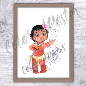 Moana princess Moana poster Baby Moana print Girls room wall art Pacific princess poster Nursery wall decor Moana watercolor V277