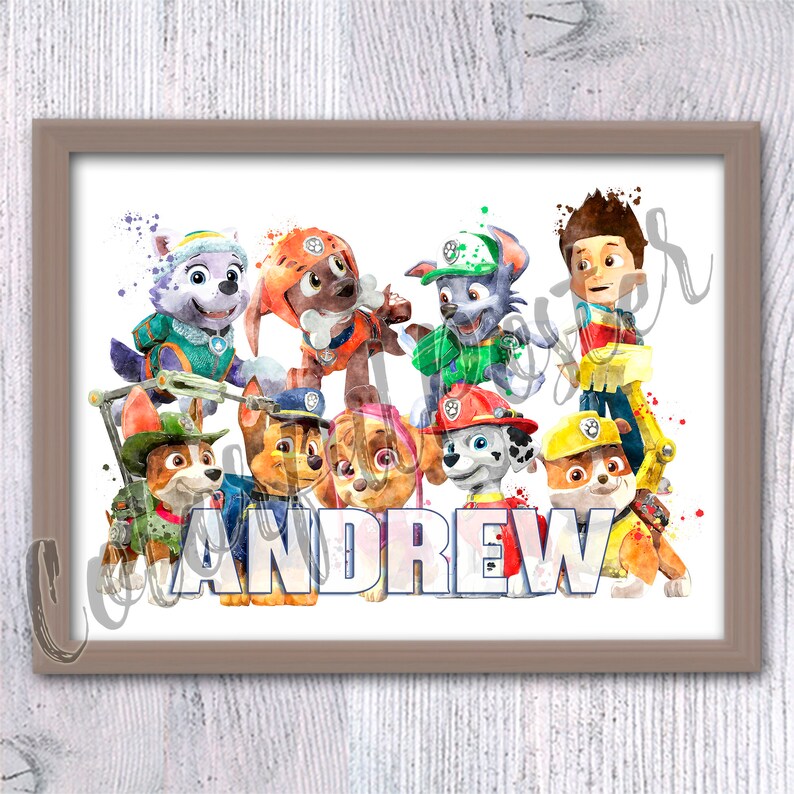 Paw Patrol Name Poster Customized Name Print Paw Patrol Decor Etsy