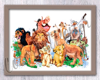 Der König der Löwen Poster, Alle Charaktere Kunstdruck, Disney Film Dekor, Hakuna Matata Wandkunst, Kinderzimmer Dekor Geschenk V686