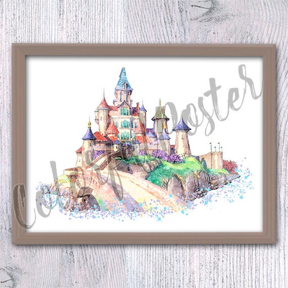 Castillo de Sofía Castillo mágico Princesa Sofía Sofía la Primera Castillo Decoración de pared Póster de Sofía Decoración infantil Princesa Sofía Arte de acuarela V586