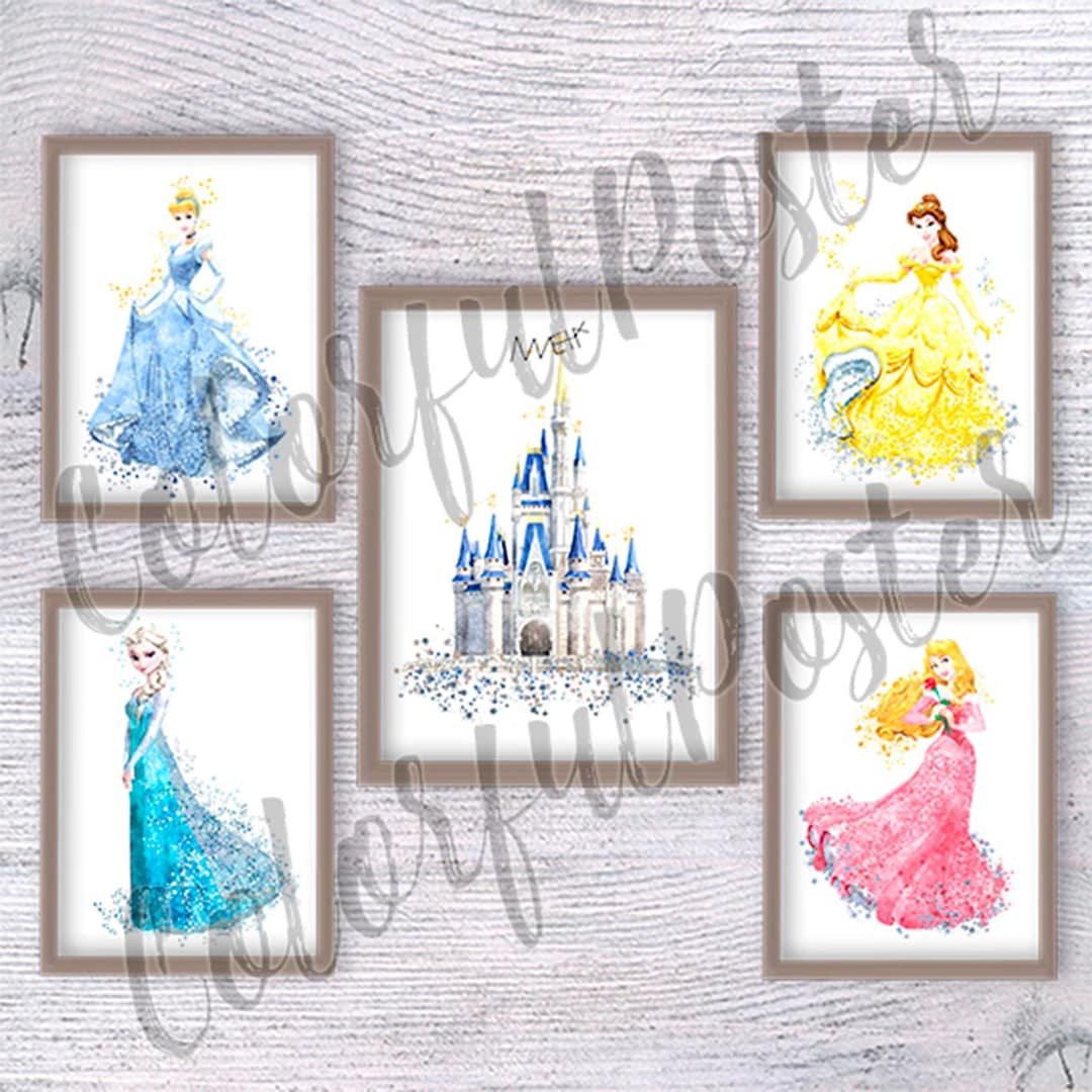 Princess Poster Set of 5 Princess Print Castle Wall Decor Birthday Gift ...