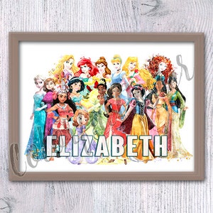 Nombre de princesa personalizado Póster con nombre personalizado Regalo para ella Impresión infantil personalizada Arte de pared personalizado Regalo de cumpleaños Princesa personalizada V683