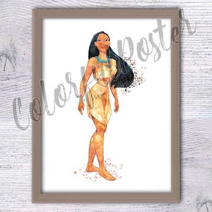 Pocahontas princess Pocahontas print Pocahontas poster Fairy princess Pocahontas wall decor Nursery art Pocahontas watercolor V181