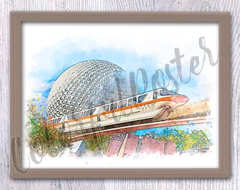 Epcot Poster: Watercolor Theme Park Art Print V673