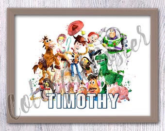 Personalized Toy Story Name Poster: Custom Watercolor Print V685