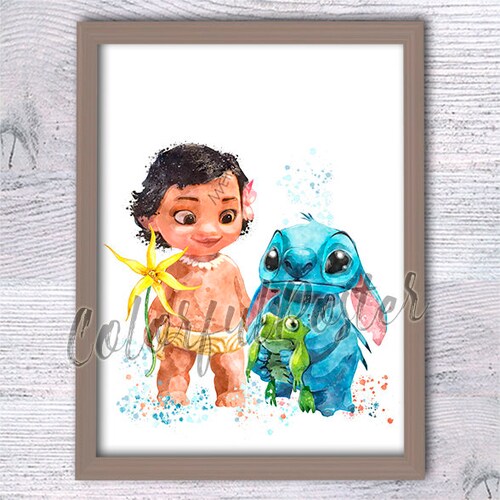 Moana Baby Print Stitch And Moana Poster Hawaiian Room Etsy
