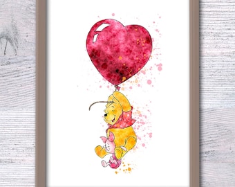 Winnie Puuh Aquarell Print: Ferkel und Ballon, Kinderzimmer Dekor V170