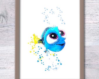 Lámina de acuarela de la bebé Dory: Decoración para la habitación del bebé de Buscando a Nemo V107