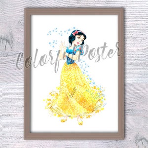 Impresión de Blancanieves Póster de Blancanieves Decoración de pared de princesa Arte infantil Regalo de baby shower Impresión de hadas Princesa de hadas Princesa acuarela V118