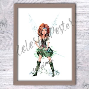 Pirate Fairy Zarina Art Print: Tinkerbell Nursery Decor V252 image 1