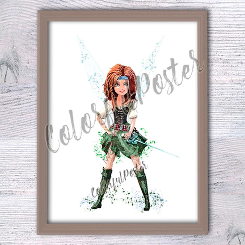 Pirate Fairy Zarina Art Print: Tinkerbell Nursery Decor V252 image 1