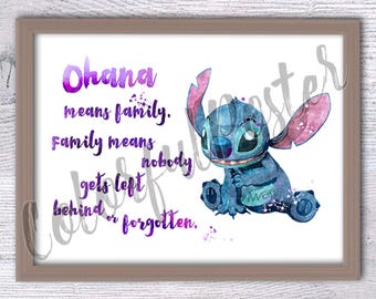 Stitch Watercolor Print: Ohana Wall Decor, Nursery Art V184