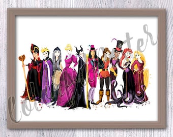 Princess villains Villains poster Princess print Fairy wall decor Nursery art  poster  art V600